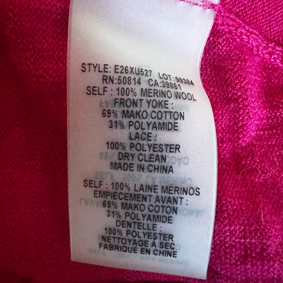 Unique Elie Tahari Hot Pink Merino / Lace Wool Cropped Cardigan - Picture 9 of 9